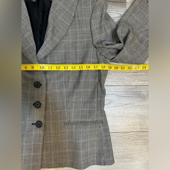 Lauren Ralph Lauren Blazer Academia Coat Wool  Checker Gray button Equestrian 10 - Picture 7 of 11